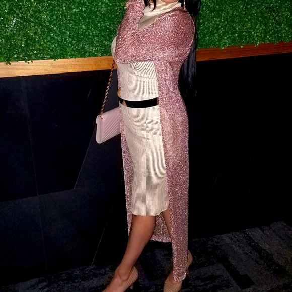 Fashion Nova Sweaters - ROSE GOLD Metallic Duster Cardigan - Size S/M